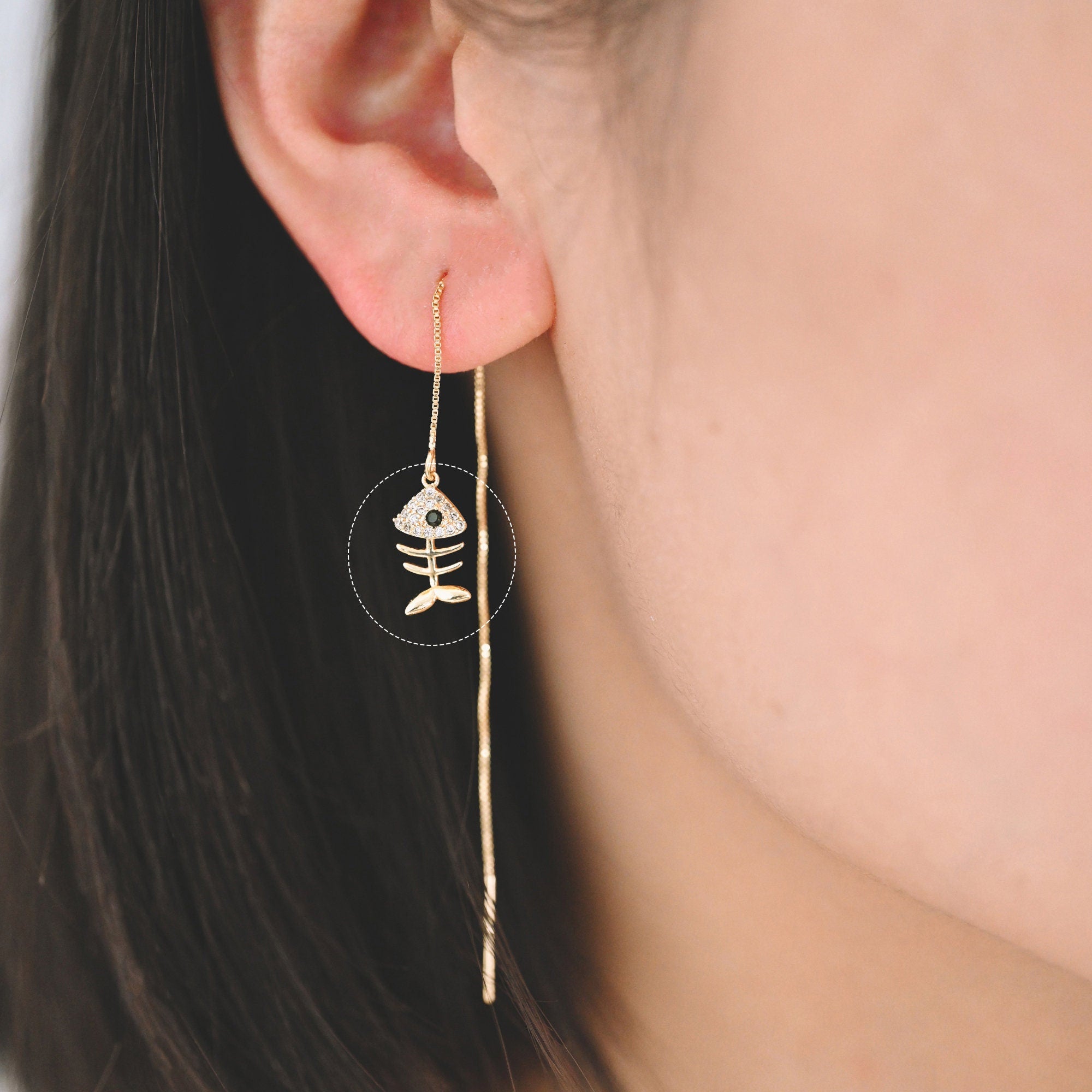 4pcs CZ Pave Gold Fishbone Charm, CZ Fishbone Pendant, Skeleton Pendant (GB-2936-A)